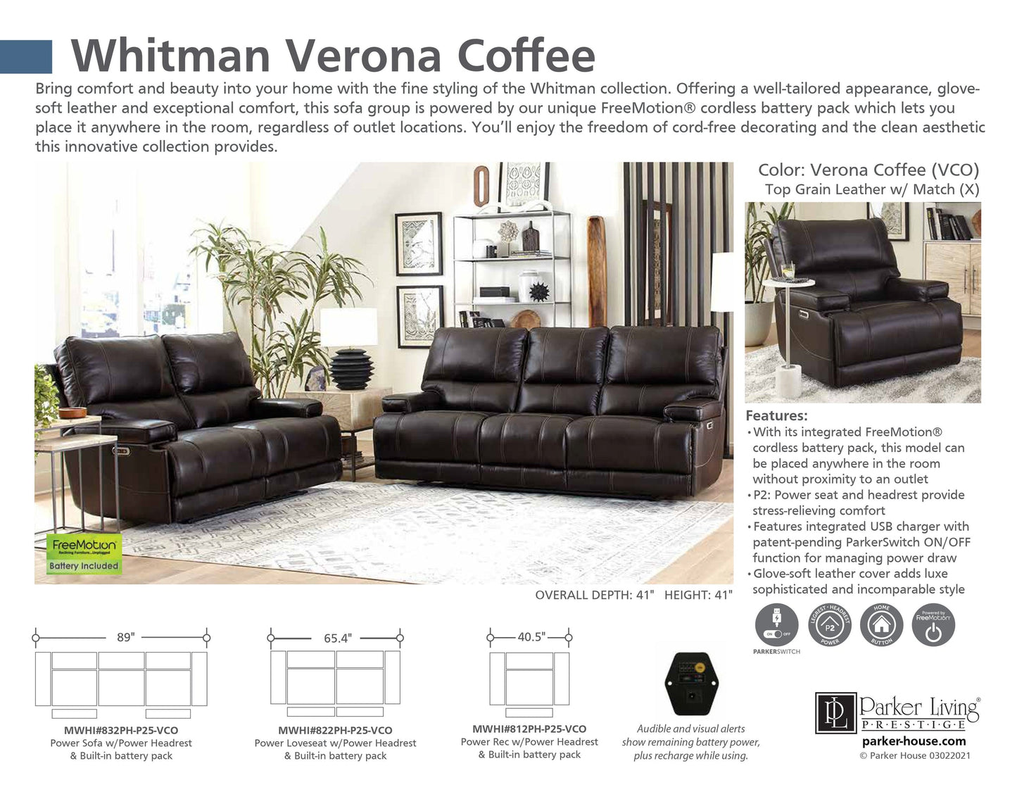 WHITMAN - VERONA COFFEE - POWERED BY FREEMOTION POWER RECLINING COLLECTION