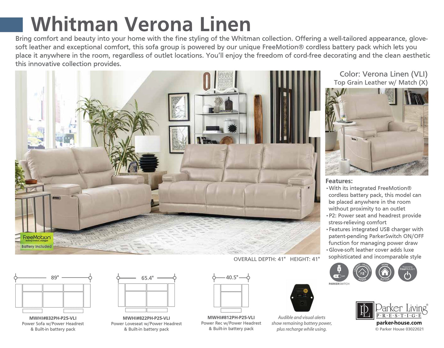 WHITMAN - VERONA LINEN - POWERED BY FREEMOTION POWER RECLINING COLLECTION