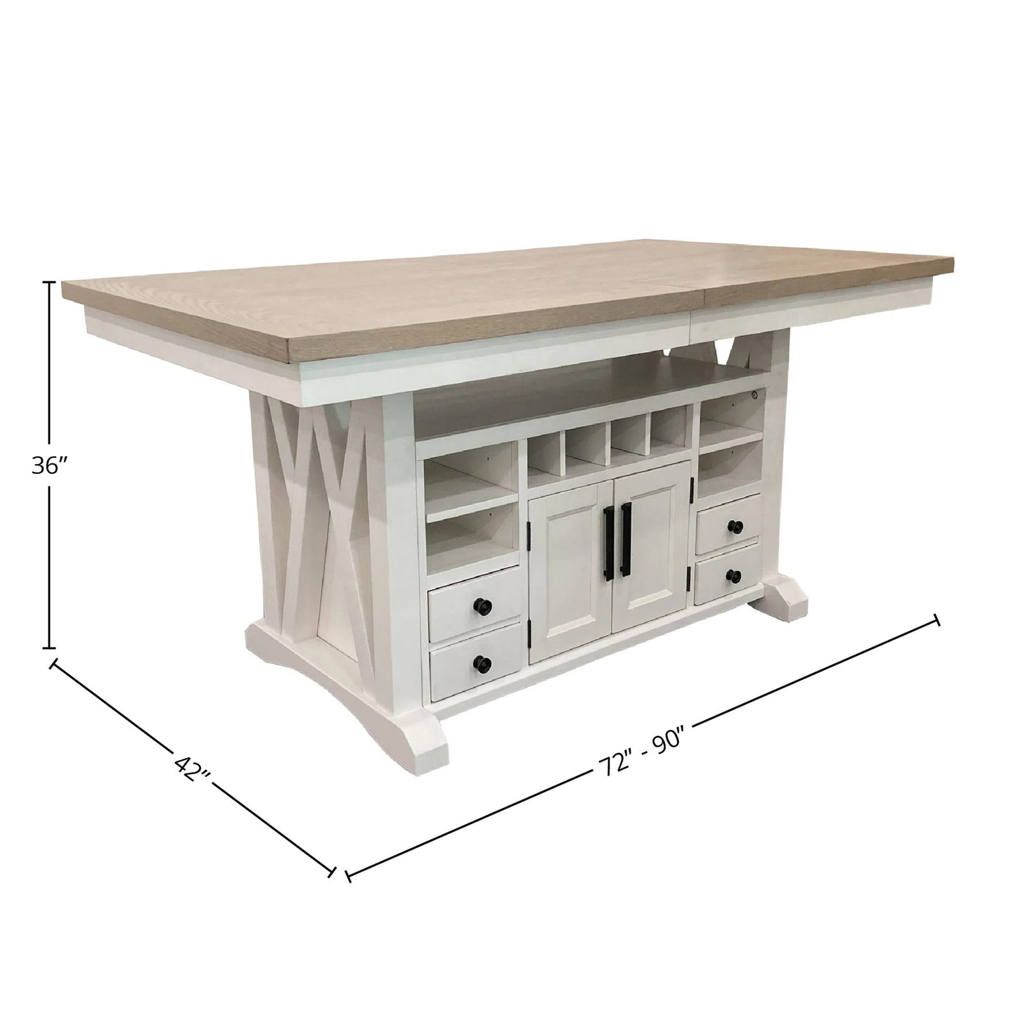 AMERICANA MODERN DINING ISLAND COUNTER HEIGHT TABLE 72 IN. X 42 IN. TO 90 IN, (18 IN BUTTERFLY LEAF)