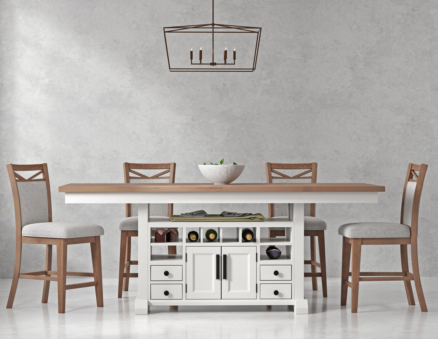 AMERICANA MODERN DINING ISLAND COUNTER HEIGHT TABLE 72 IN. X 42 IN. TO 90 IN, (18 IN BUTTERFLY LEAF)