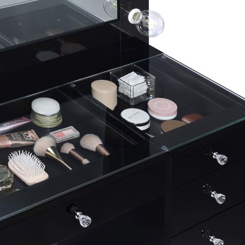 Acena 7-drawer Vanity Set with Lighting Black High Gloss