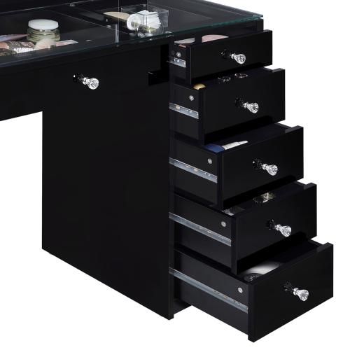 Acena 7-drawer Vanity Set with Lighting Black High Gloss