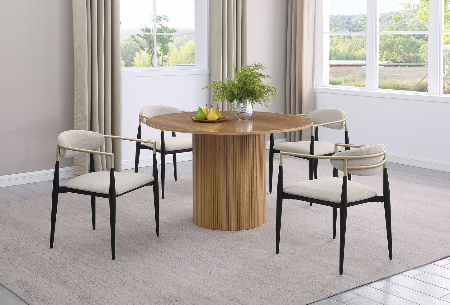 Bradbury Fabric Upholstered Dining Arm Chair Beige (Set of 2)