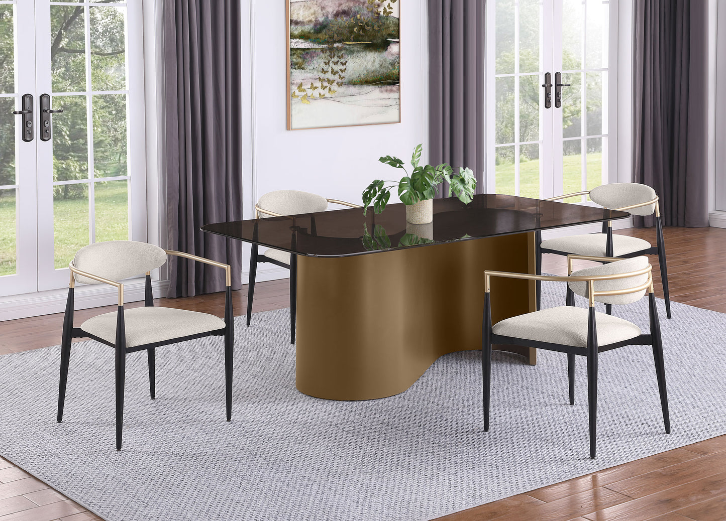 Bradbury Fabric Upholstered Dining Arm Chair Beige (Set of 2)
