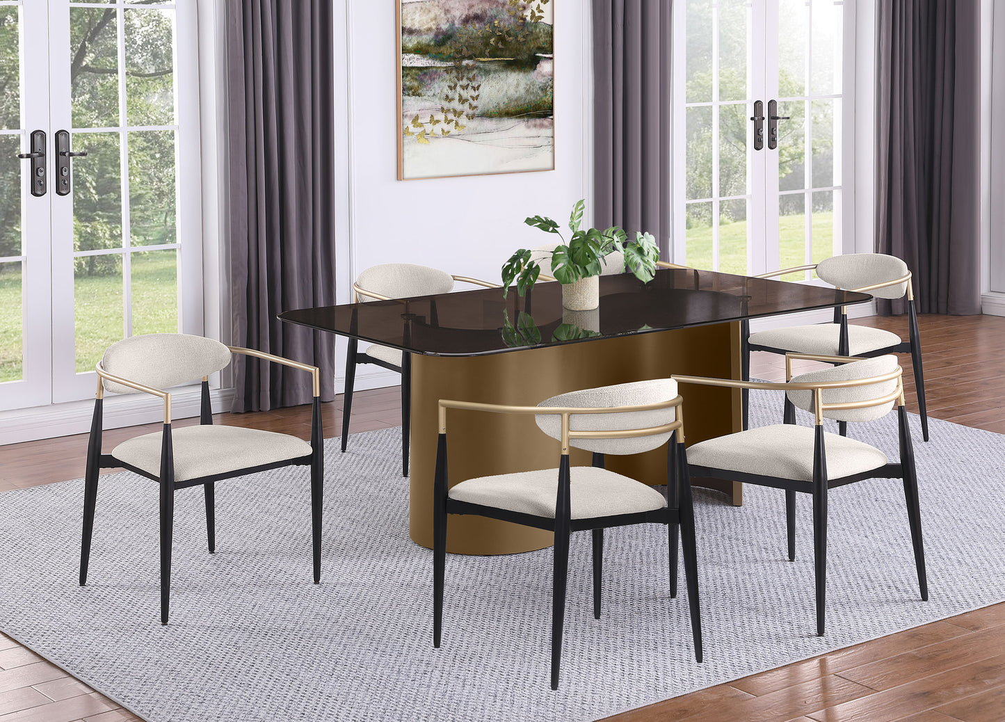 Bradbury Fabric Upholstered Dining Arm Chair Beige (Set of 2)