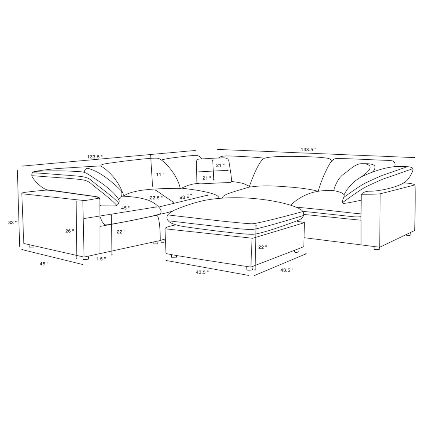 Raleigh 6-piece Boucle Upholstered Modular Sectional Ivory