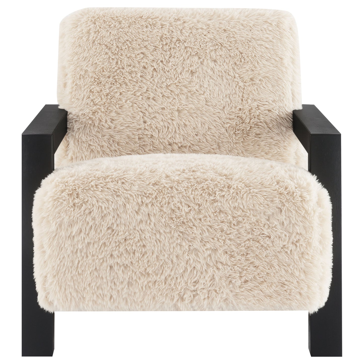 Fitzroy Faux Fur Upholstered Chair Solid Wood Arms Latte