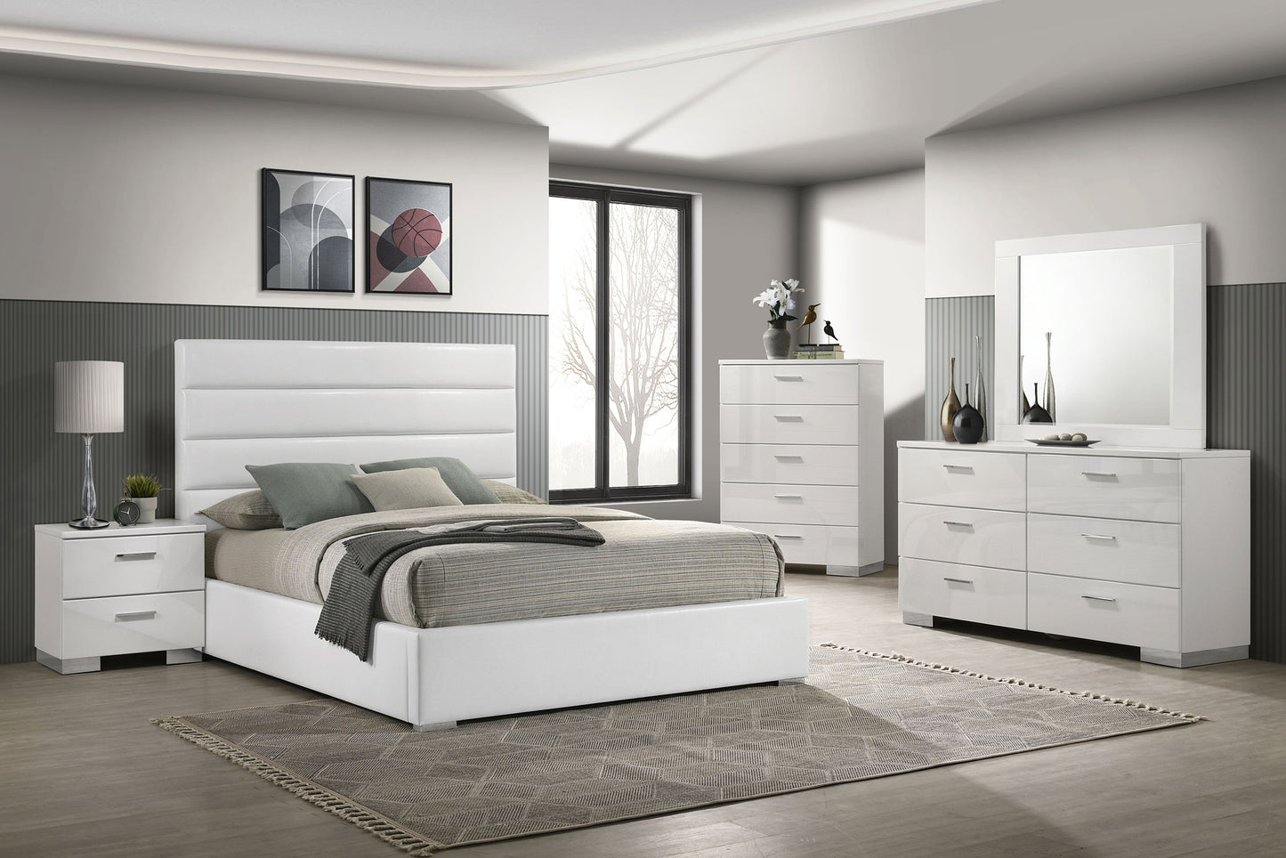 Felicity 5-piece Queen Bedroom Set White High Gloss