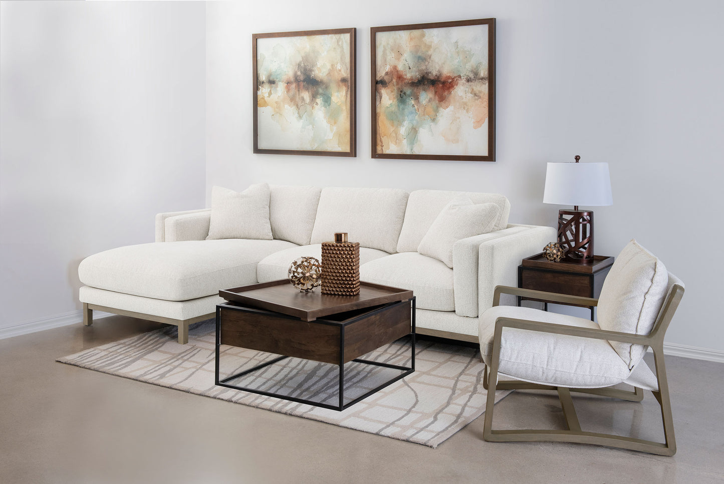 Geneva Boucle Upholstered Sectional Chaise Sofa Sand
