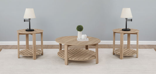 Fowler 3-piece Round Coffee and End Table Set Natural