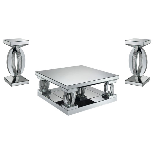 Amalia 3-piece Mirrored Coffee and End Table Set Silver