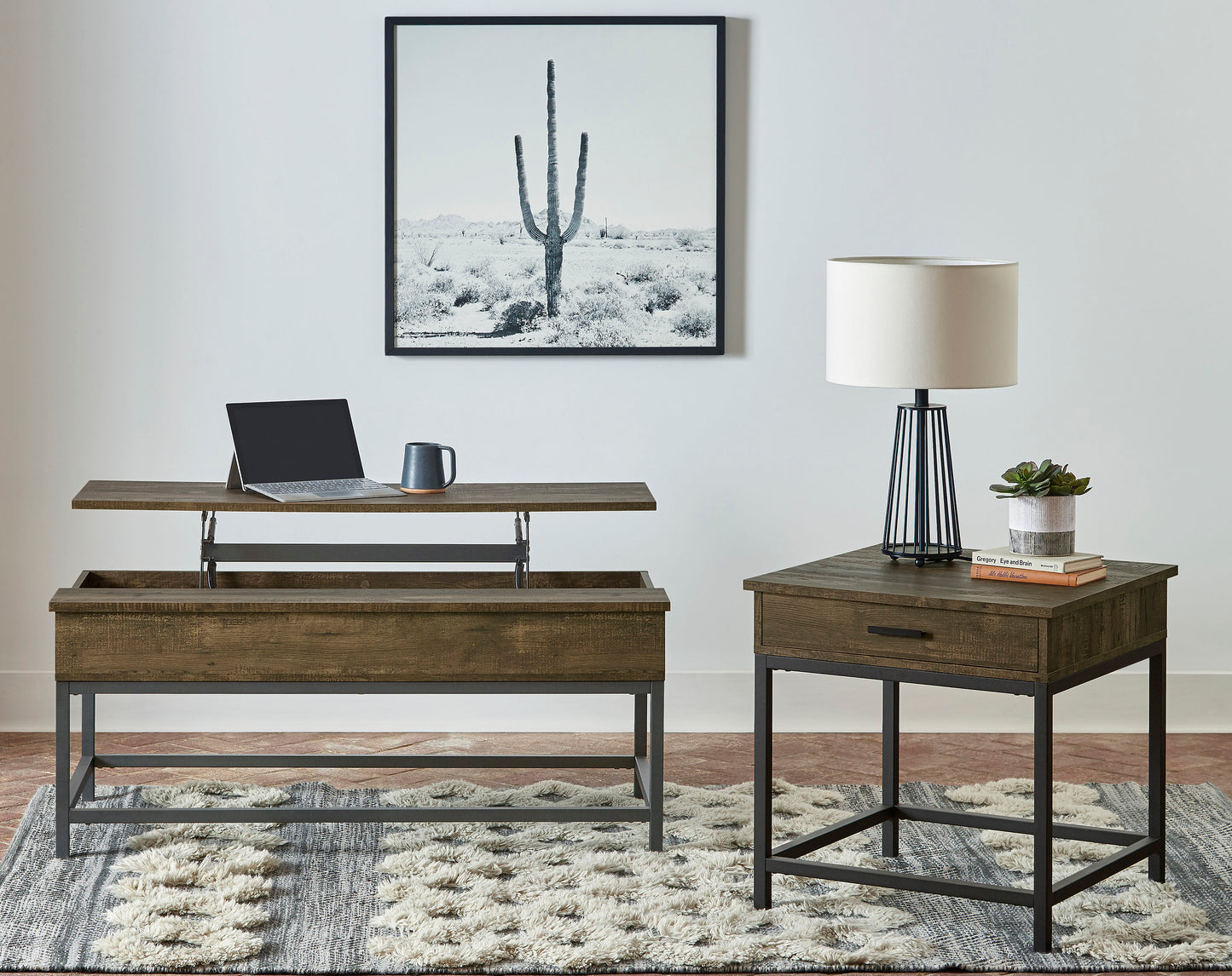 Byers 2-piece Lift Top Coffee and End Table Set Brown Oak