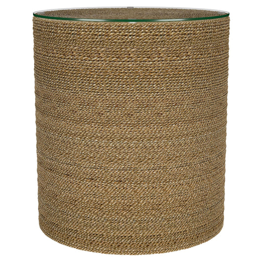 Halden Round Woven Seagrass Accent Side Table Light Brown