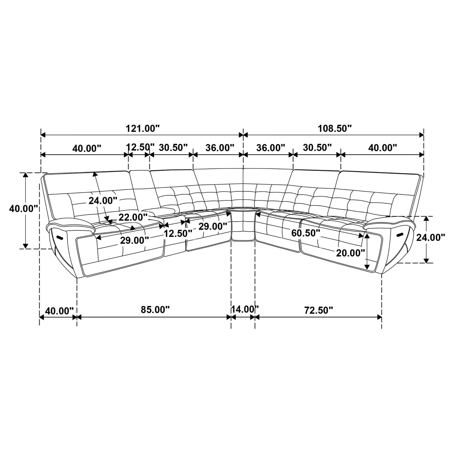 Hewitt Leather Dual Power Reclining Sectional Sofa Black