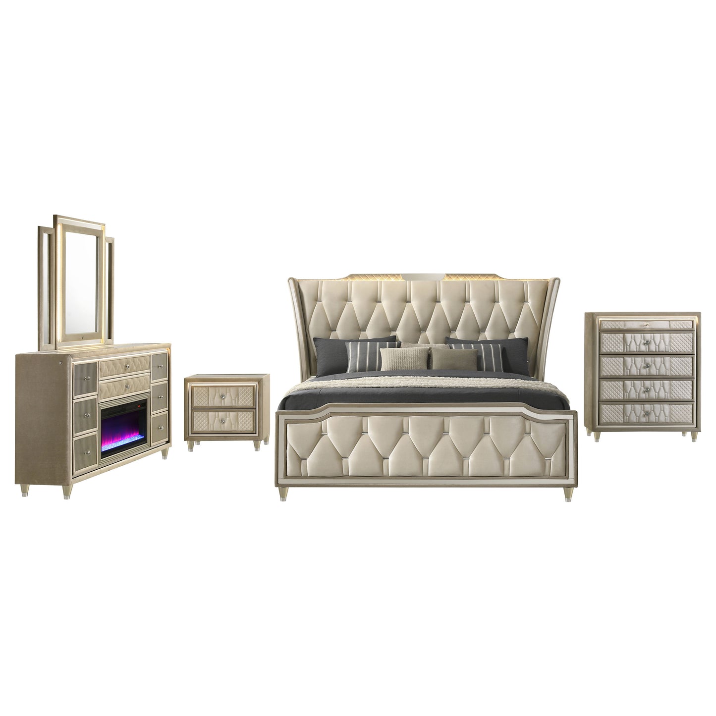 Lorient 5-piece Eastern King Bedroom Set Ivory and Camel