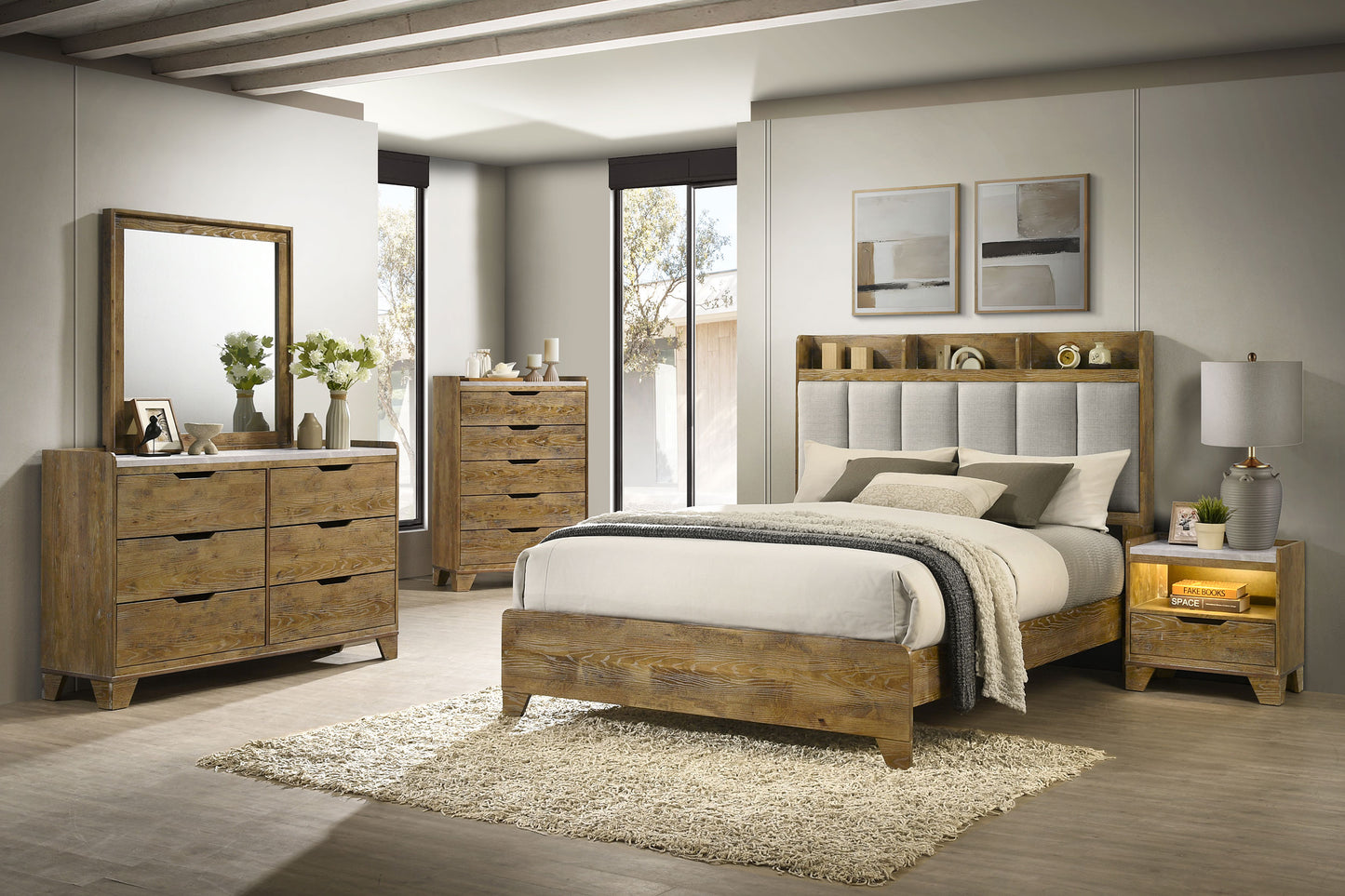 Henderson 57-inch Eastern King Bookcase Panel Bed Medium Oak