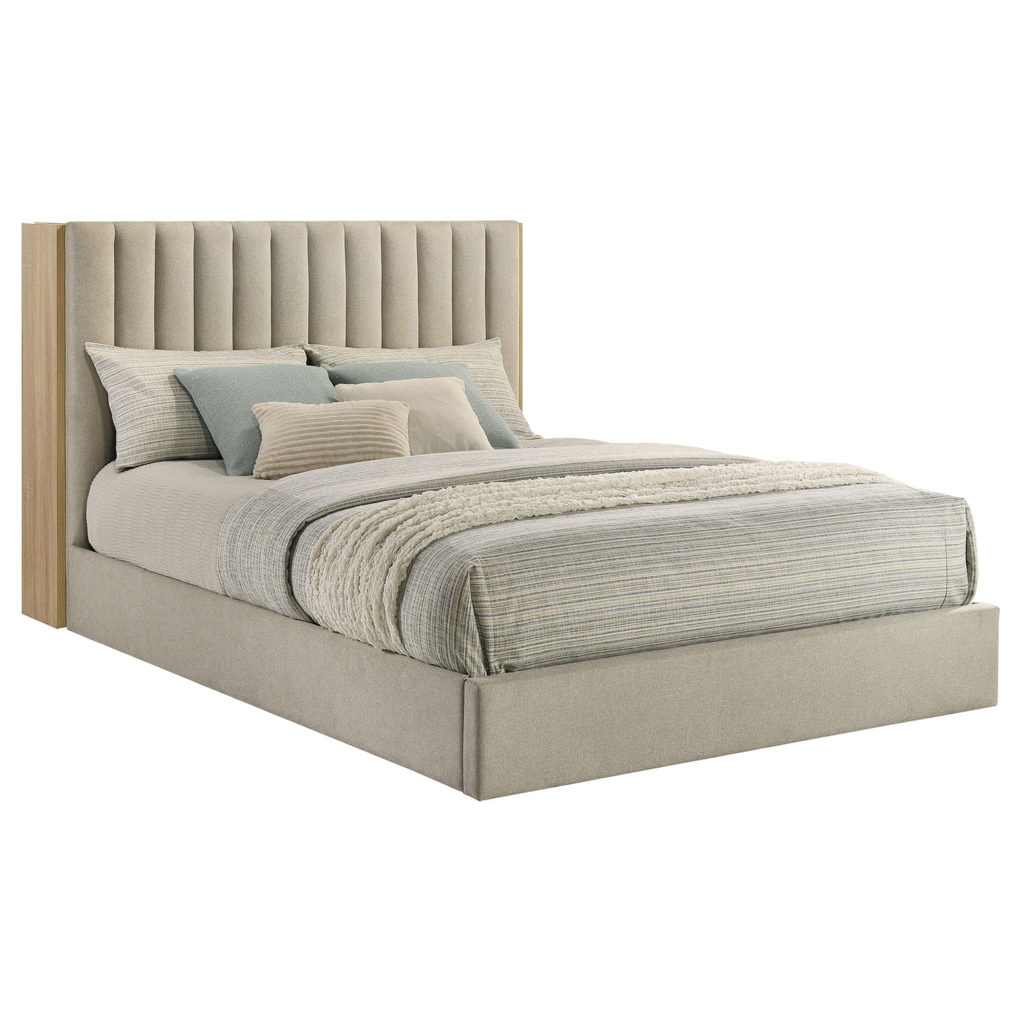 Arielle Eastern King Bookcase Panel Storage Bed Light Oak
