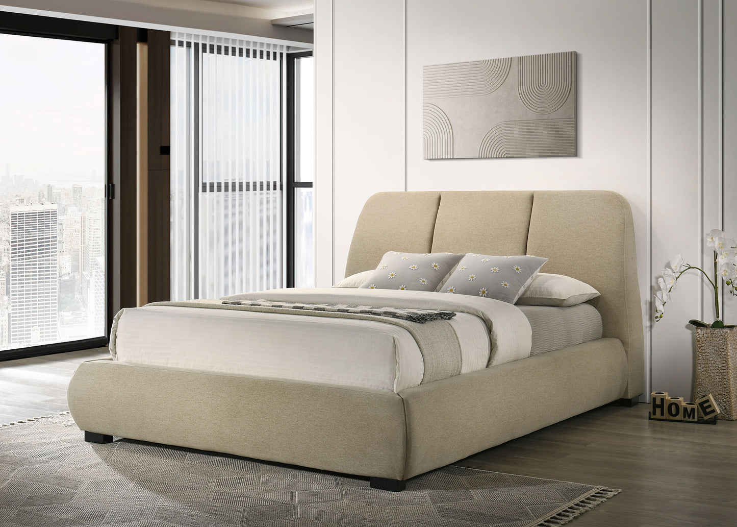Mokena 46-inch Upholstered Queen Platform Bed Brown