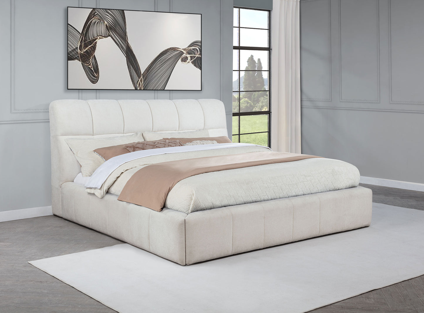 Nollet 48-inch Upholstered Queen Panel Platform Bed Cream