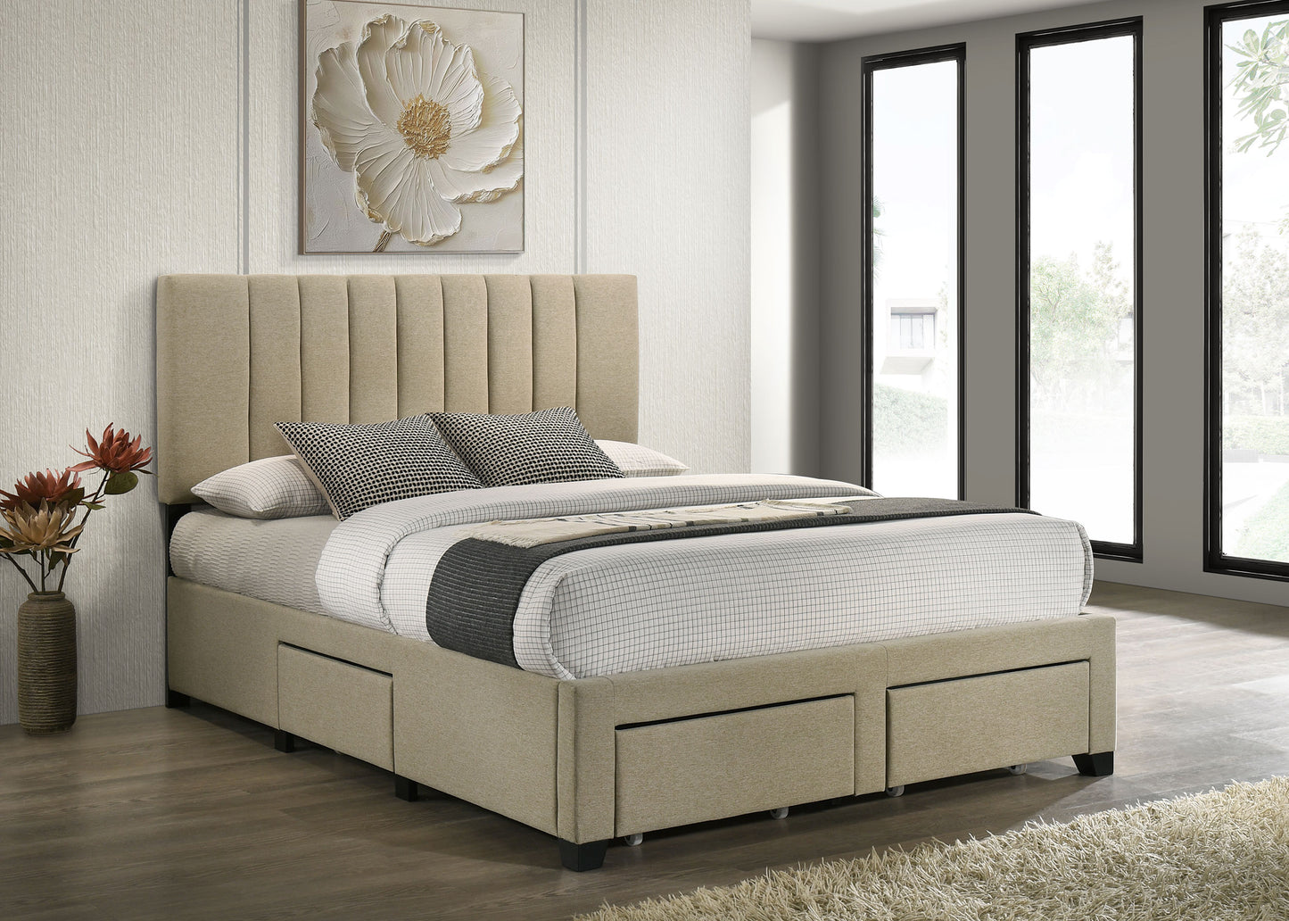 Wheatland 4-drawer Upholstered Eastern King Storage Bed Brown