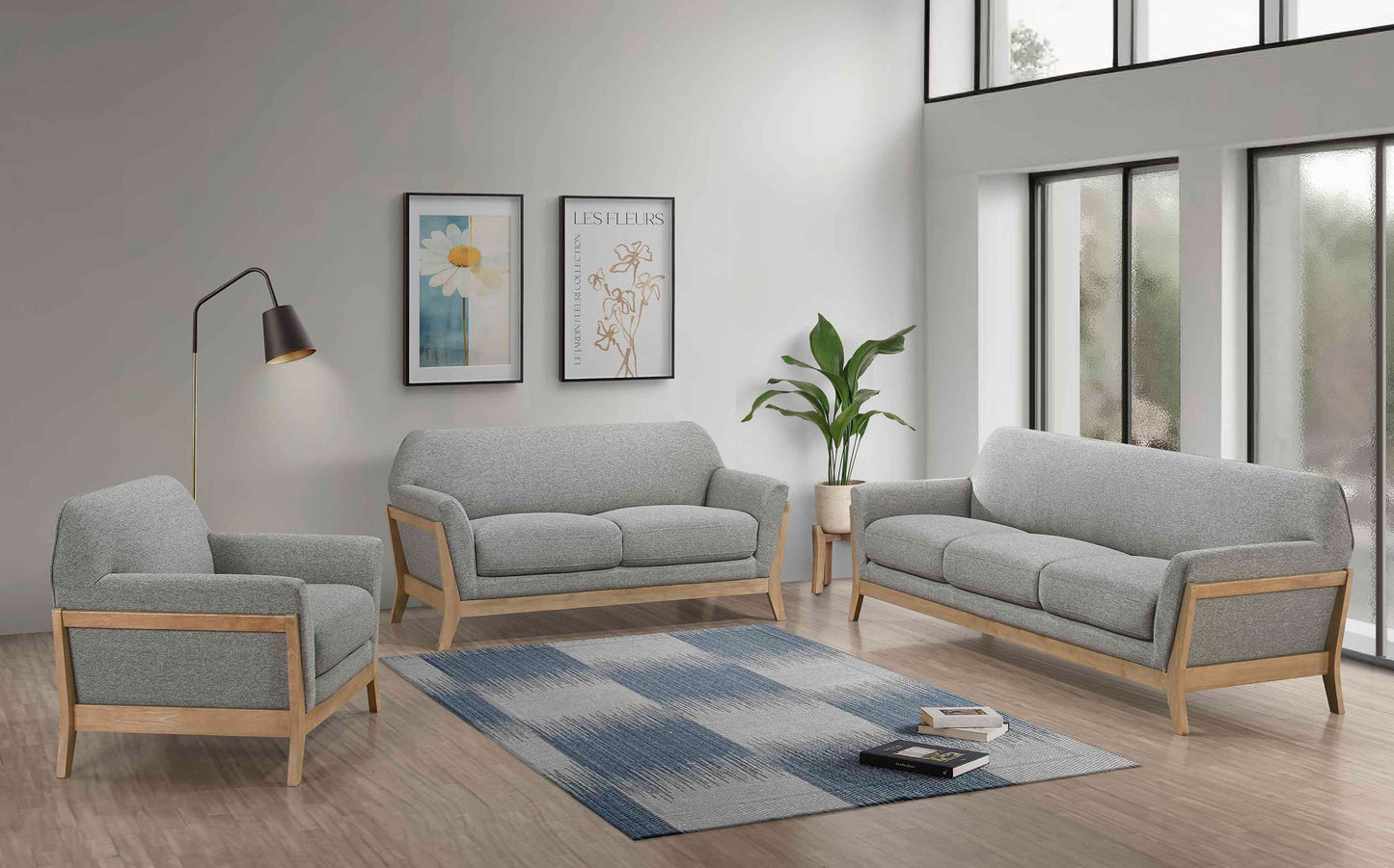 Vaughn Fabric Upholstered Flared Arm Sofa Grey