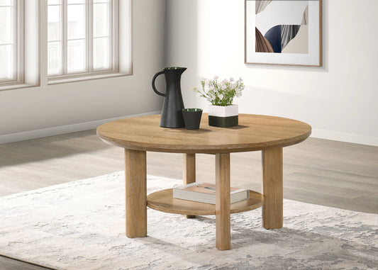 Ottowa 36-inch Round Wood Cocktail Coffee Table Light Oak