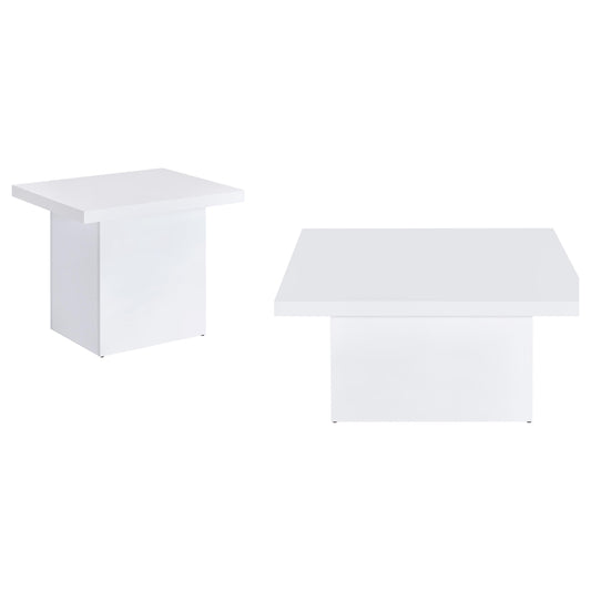 Devar 2-piece Square Coffee End Table Set White High Gloss