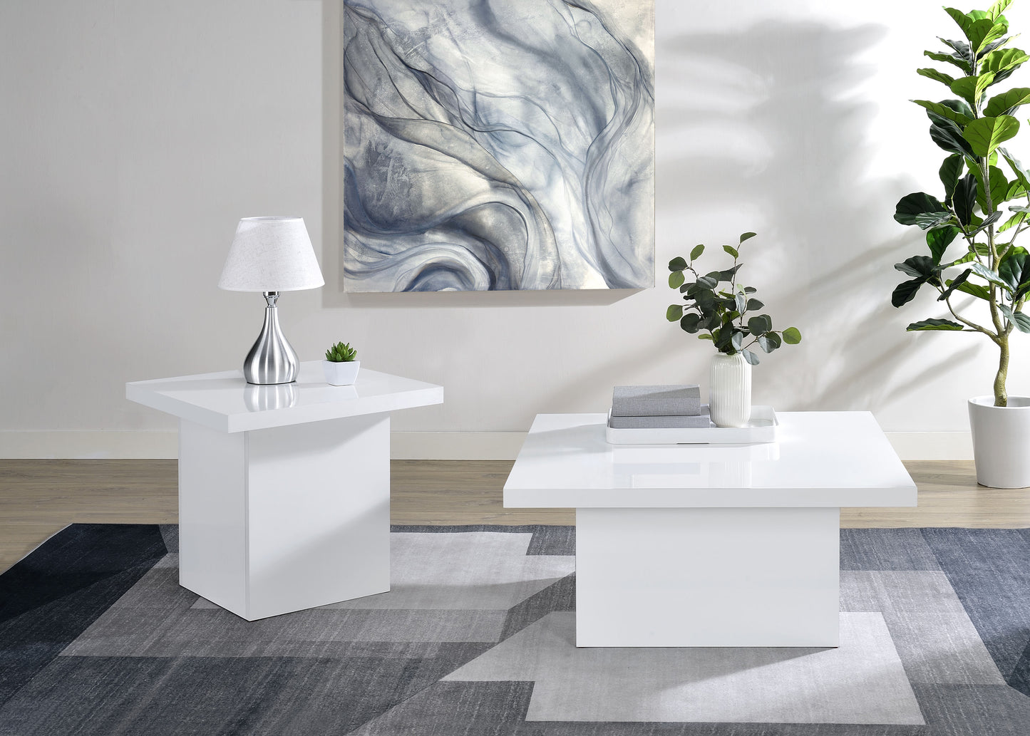 Devar Square Engineered Wood Side End Table White High Gloss
