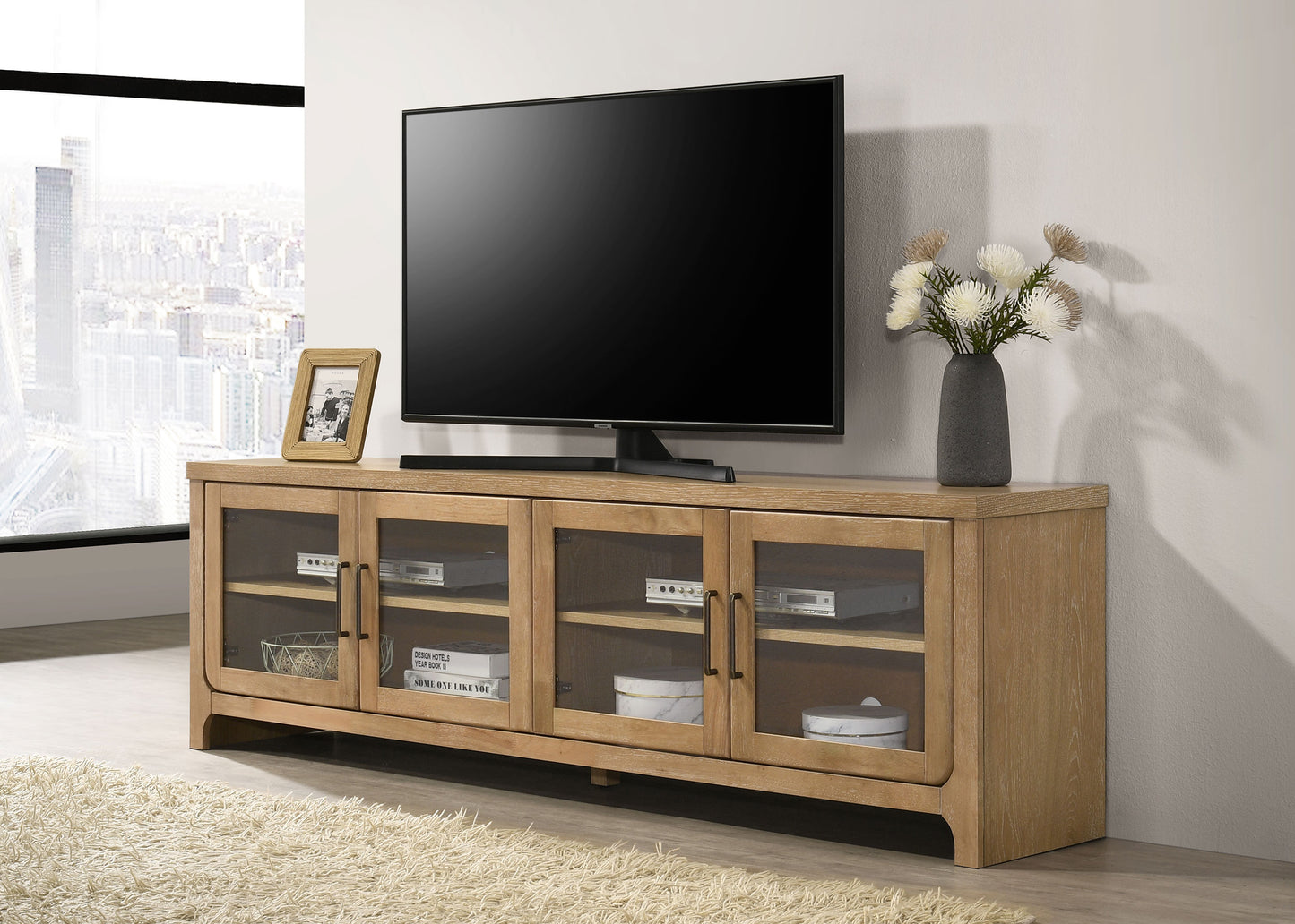 Brenham 79-inch 4-door TV Stand Media Console Washed Oak