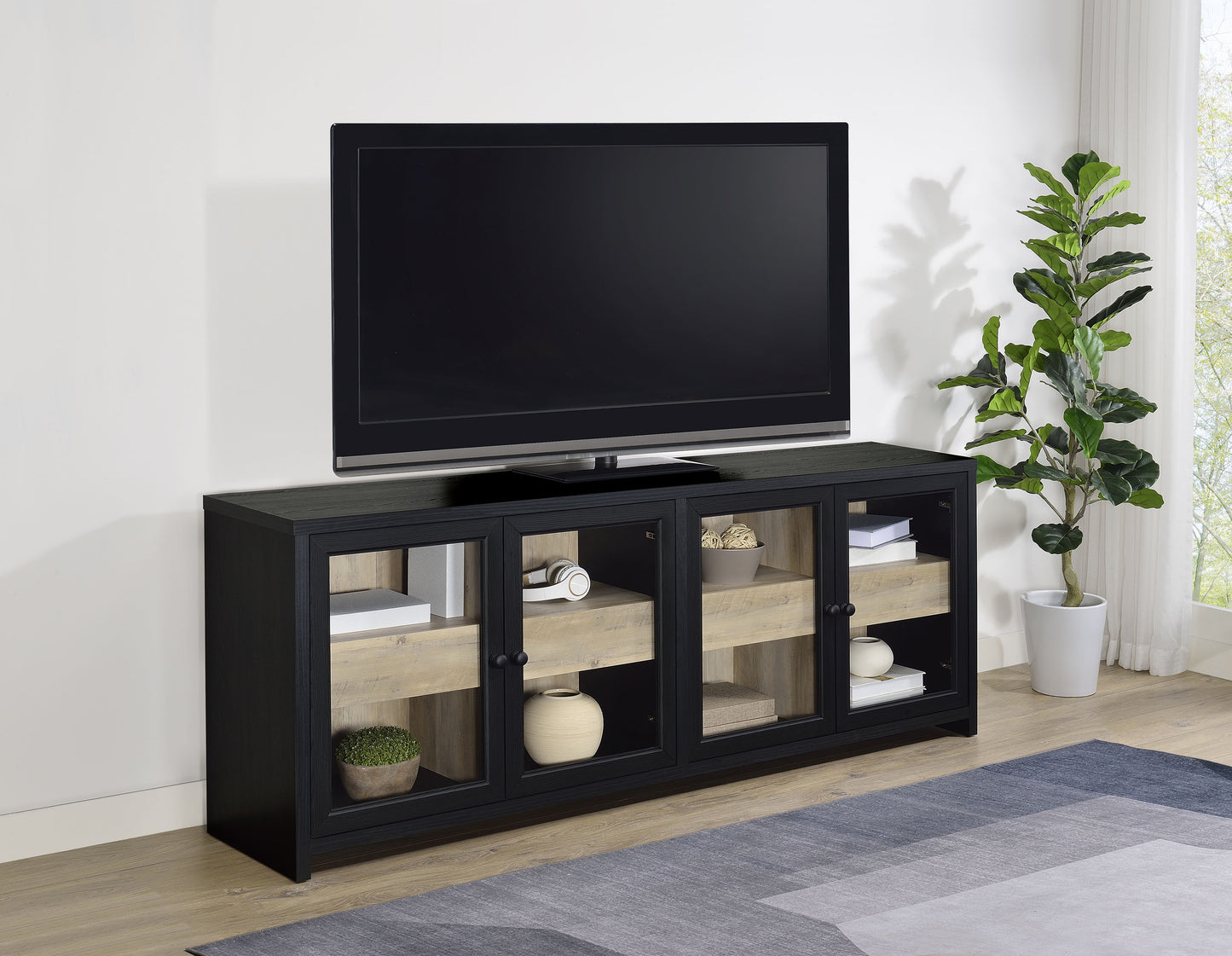 Denison 79-inch 4-door TV Stand Media Console Black