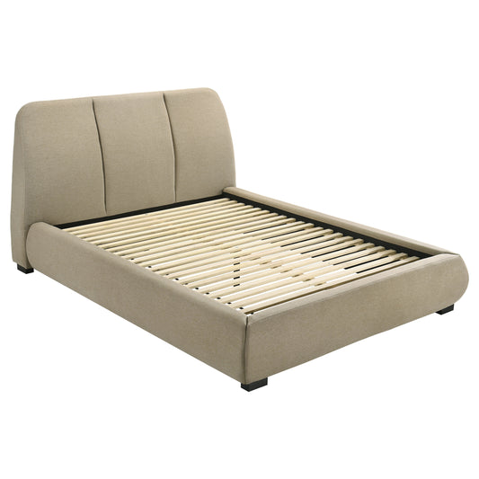 Mokena 46-inch Upholstered Eastern King Platform Bed Brown