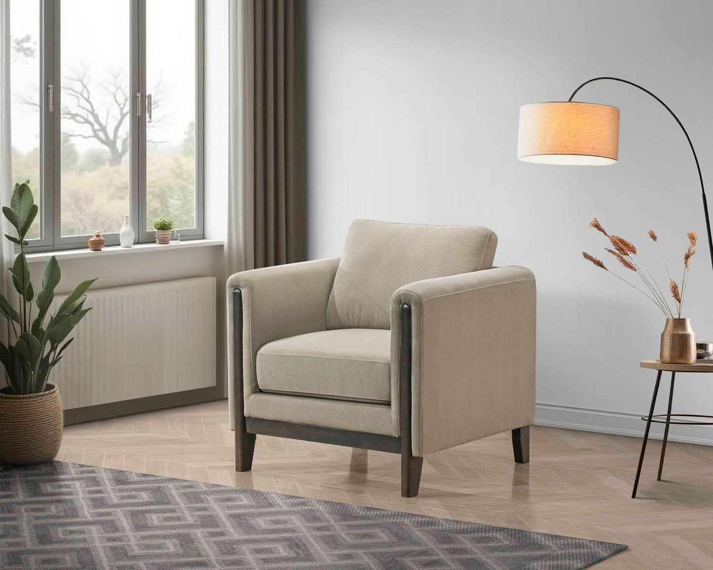 Islington Fabric Upholstered Panel Arm Accent Chair Taupe