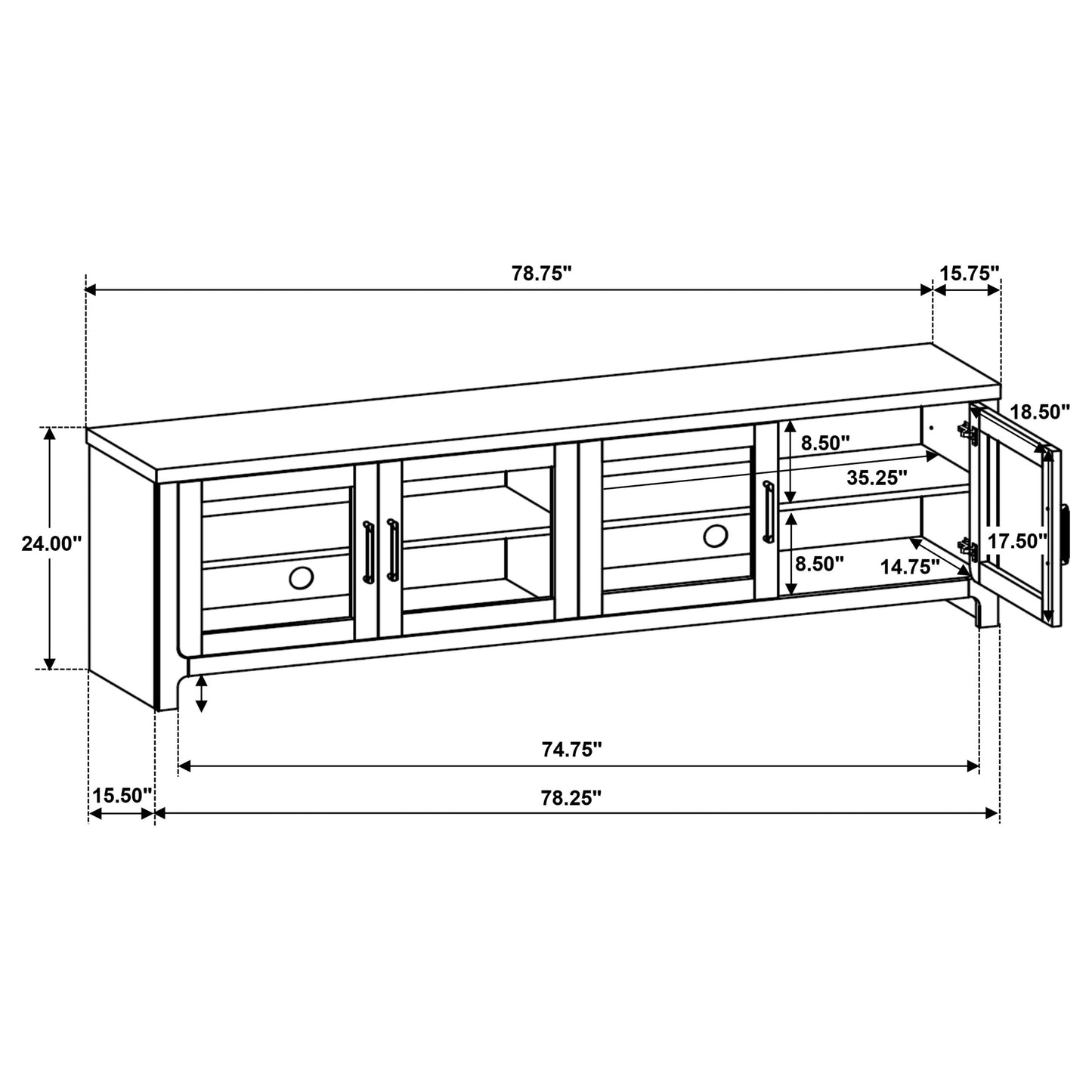 Brenham 79-inch 4-door TV Stand Media Console Washed Oak