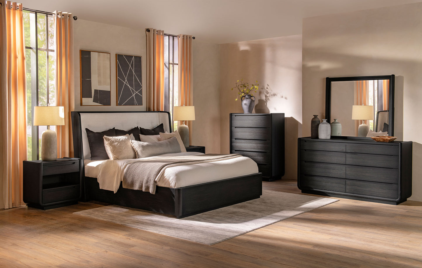 Leandro 55-inch Queen Wingback Bed Burnished Black