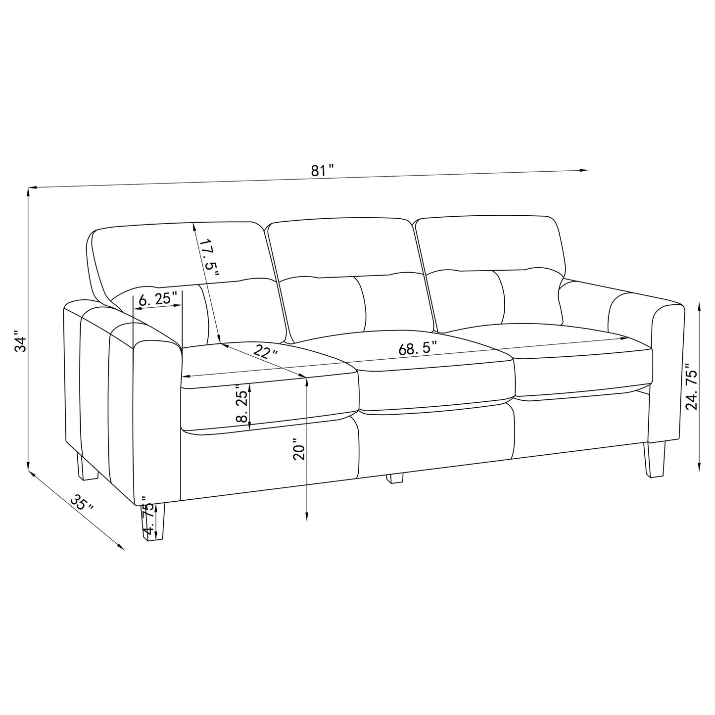 Scotland 3-piece Faux Leather Upholstered Sofa Set Brown