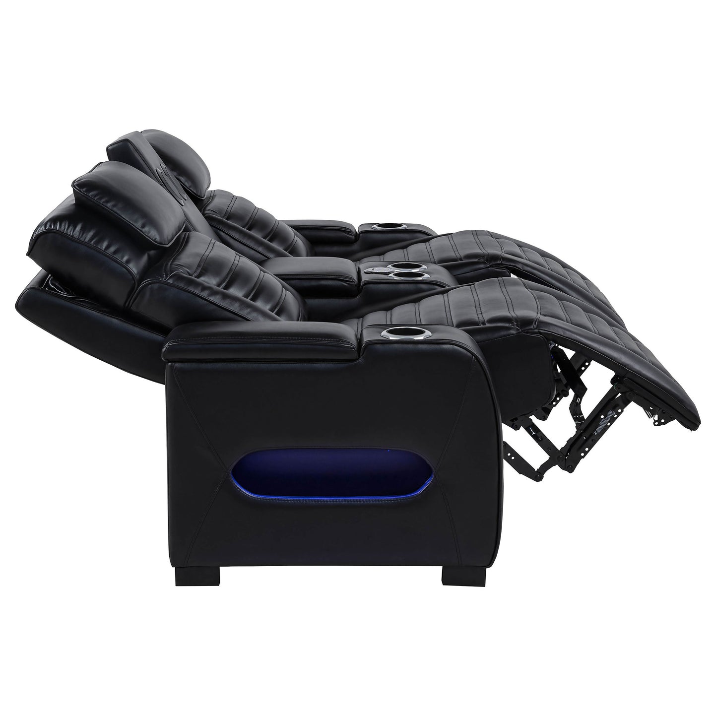 Zuma 3-piece Faux Leather Dual Power LED Sofa Set Black