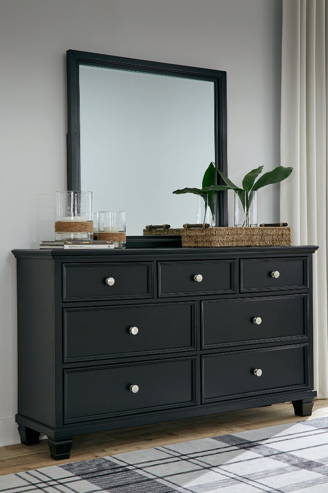 Lanolee Queen Panel Bed with Mirrored Dresser and Nightstand