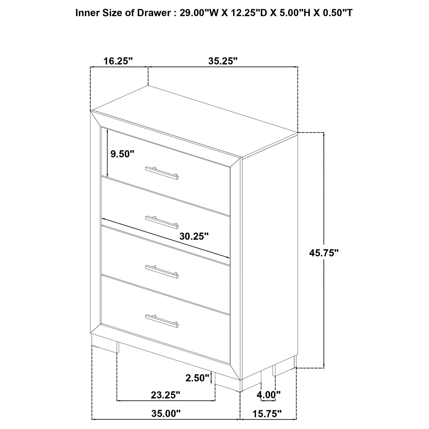 Arielle 4-drawer Bedroom Chest of Drawers Light Oak