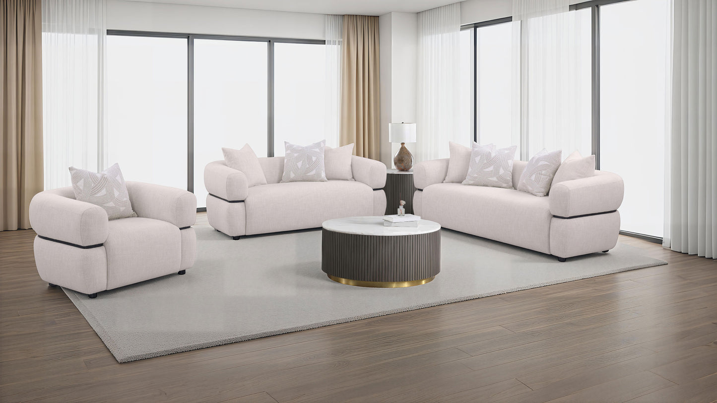 Jeanette 84-inch Fabric Upholstered Round Arm Sofa Beige