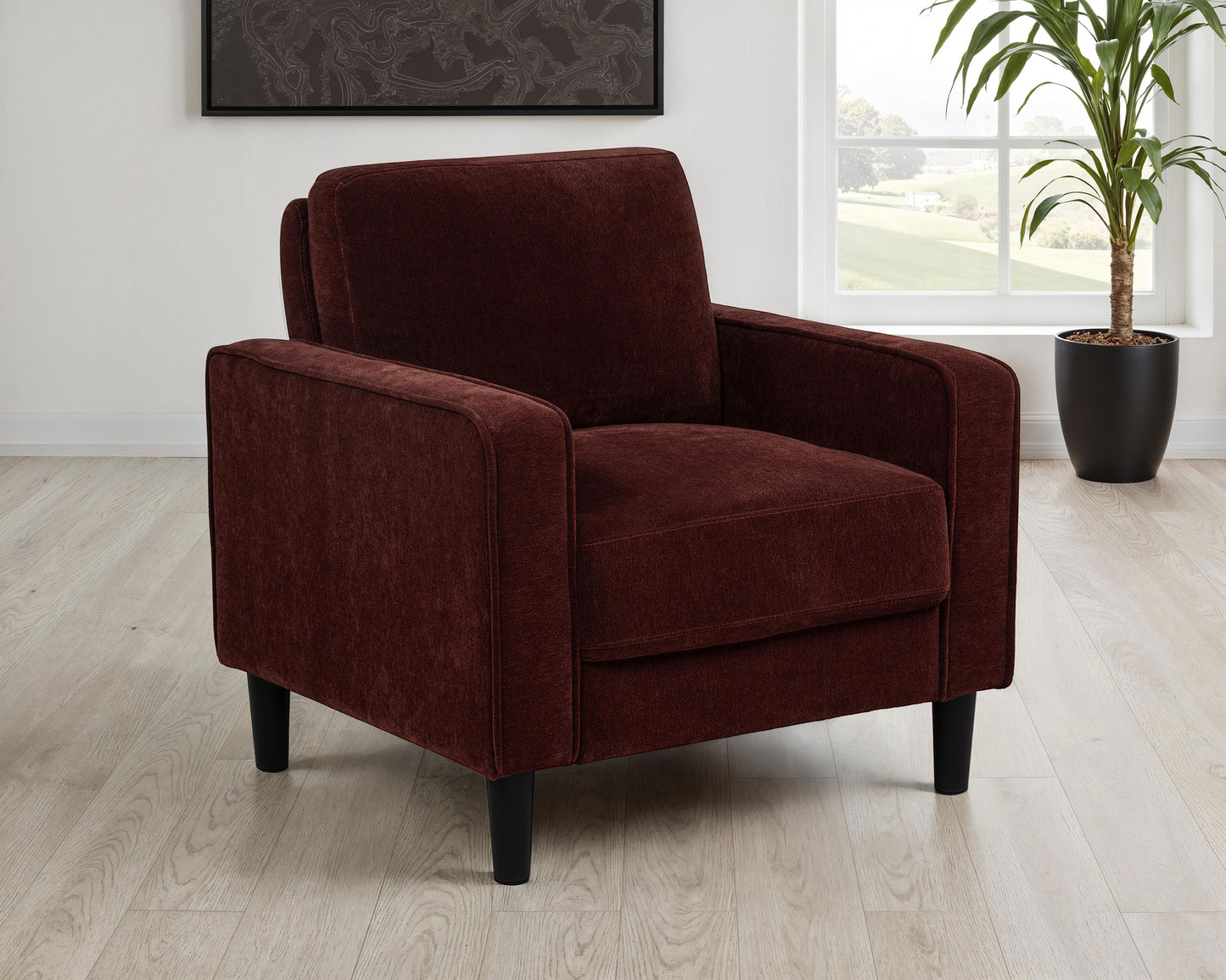Ruth Fabric Upholstered Track Arm Accent Chair Rust Red