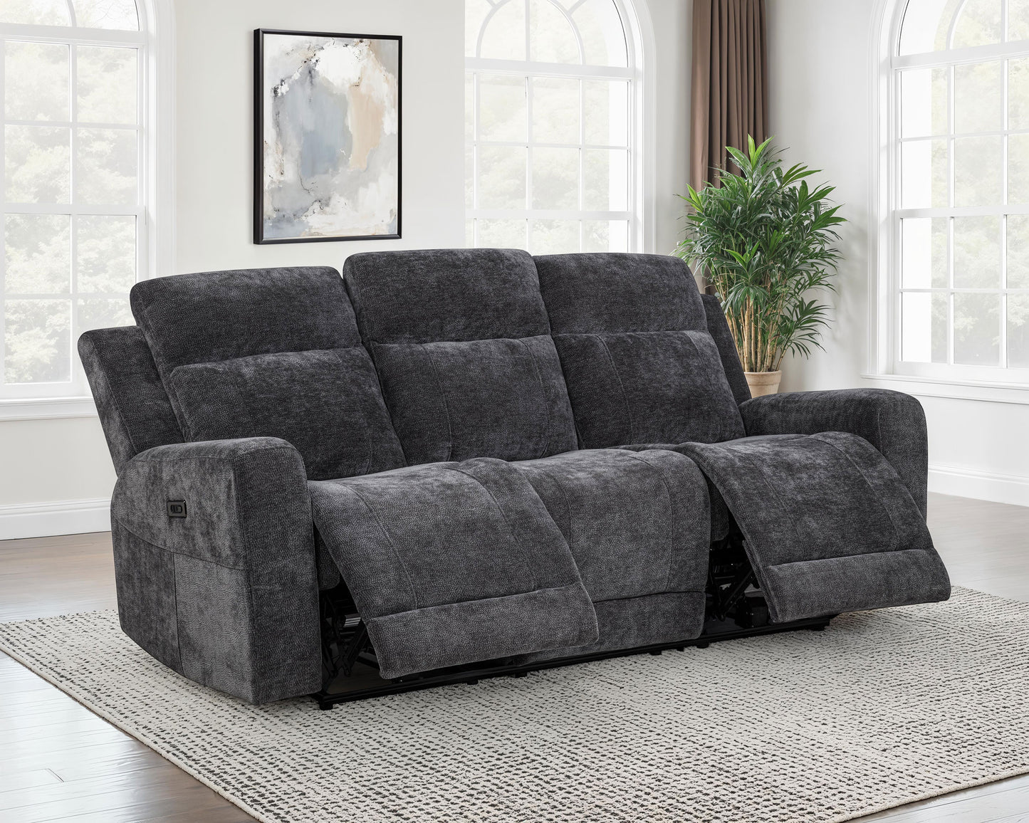 Kennett Chenille Upholstered Power Reclining Sofa Dark Grey