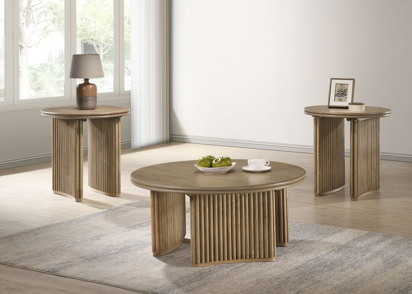 Adina 3-piece Round Coffee Table Set Distressed Light Brown