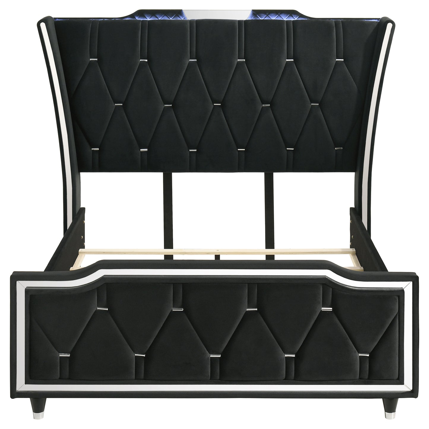 Lorient Queen LED Upholstered Wingback Bed Black