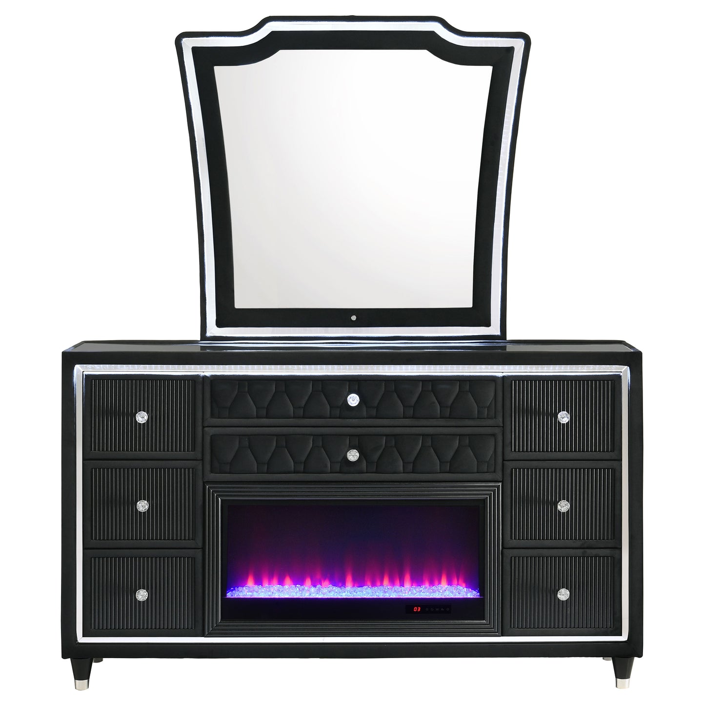 Lorient 8-drawer LED Flame Box Dresser and Mirror Black
