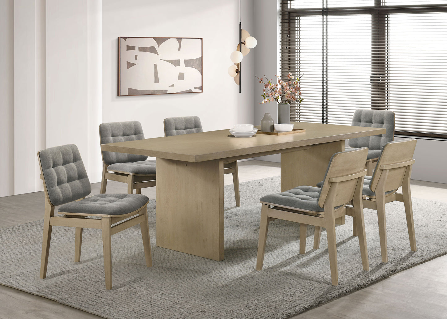 Decker 7-piece 82-inch Rectangular Dining Set Grey and Natural Oak