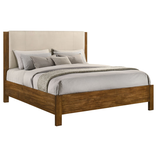 Adderley Eastern King Wood Panel Bed Cream and Warm Brown