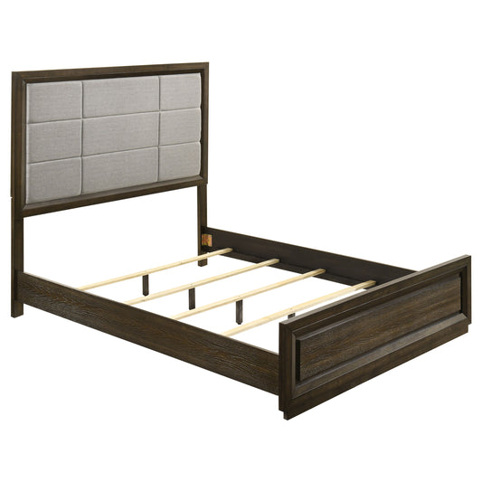 Atlas 63-inch Queen Upholstered Panel Bed Grey and Dark Oak