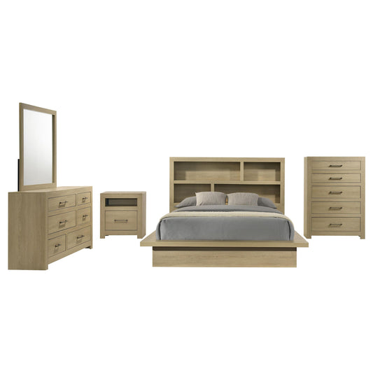 Hendricks Eastern King Bookcase Headboard Platform Bed Light Oak