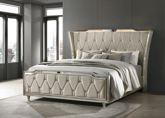 Lorient California King LED Upholstered Bed Ivory and Camel