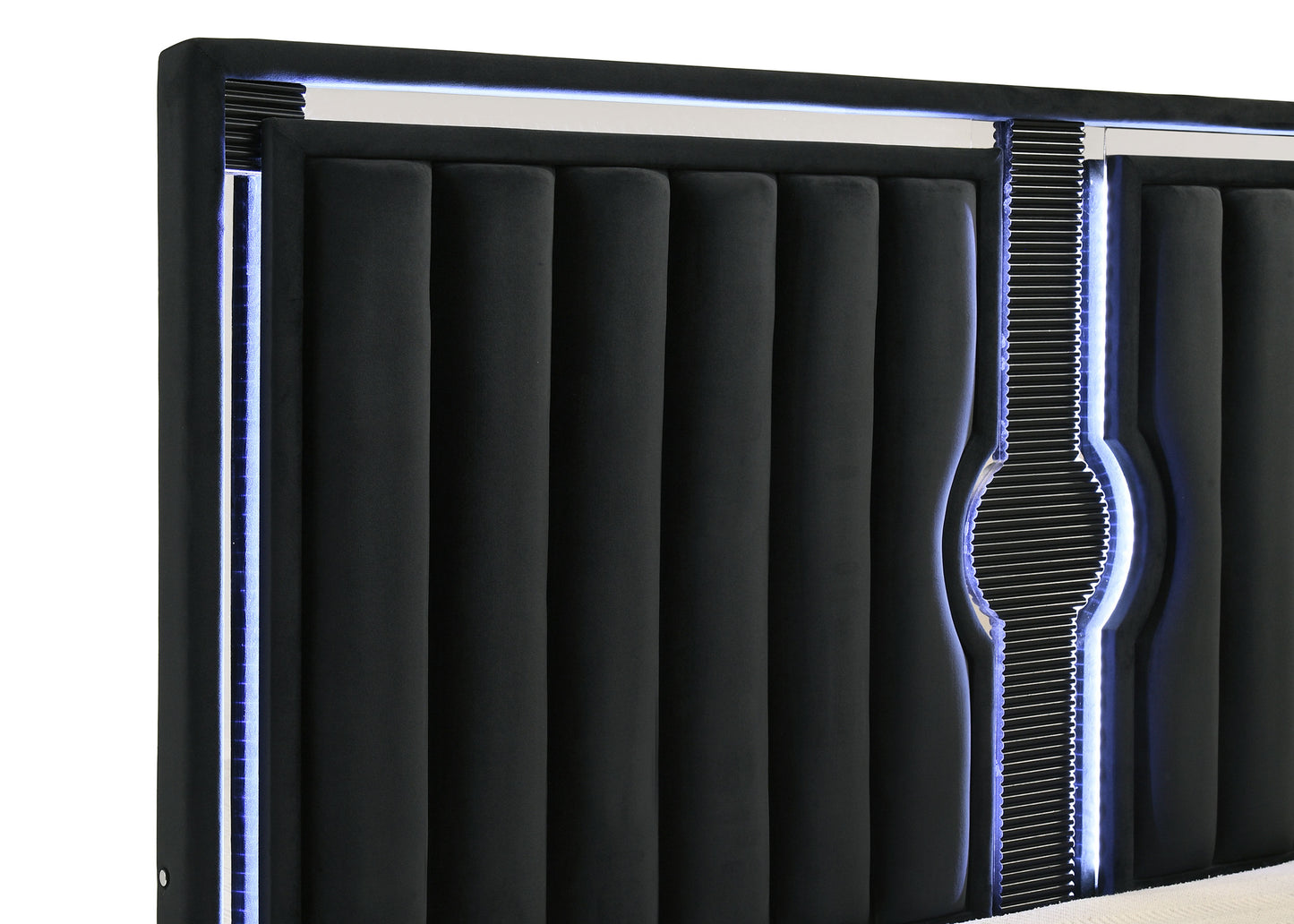 Ravenne Velvet Upholstered Eastern King LED Panel Bed Black